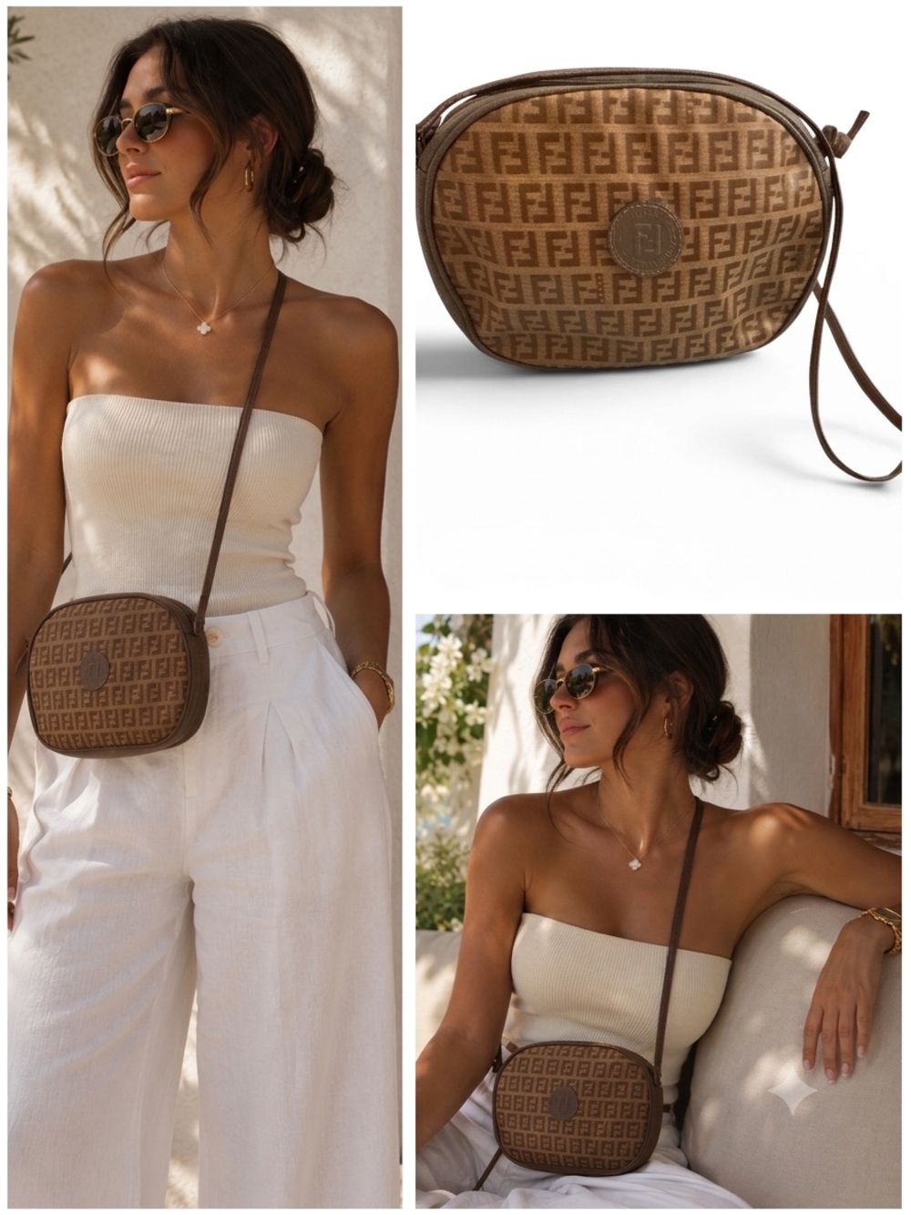 FENDI Vintage Zucchino Canvas Pochette Baguette Bag Brown Y2K